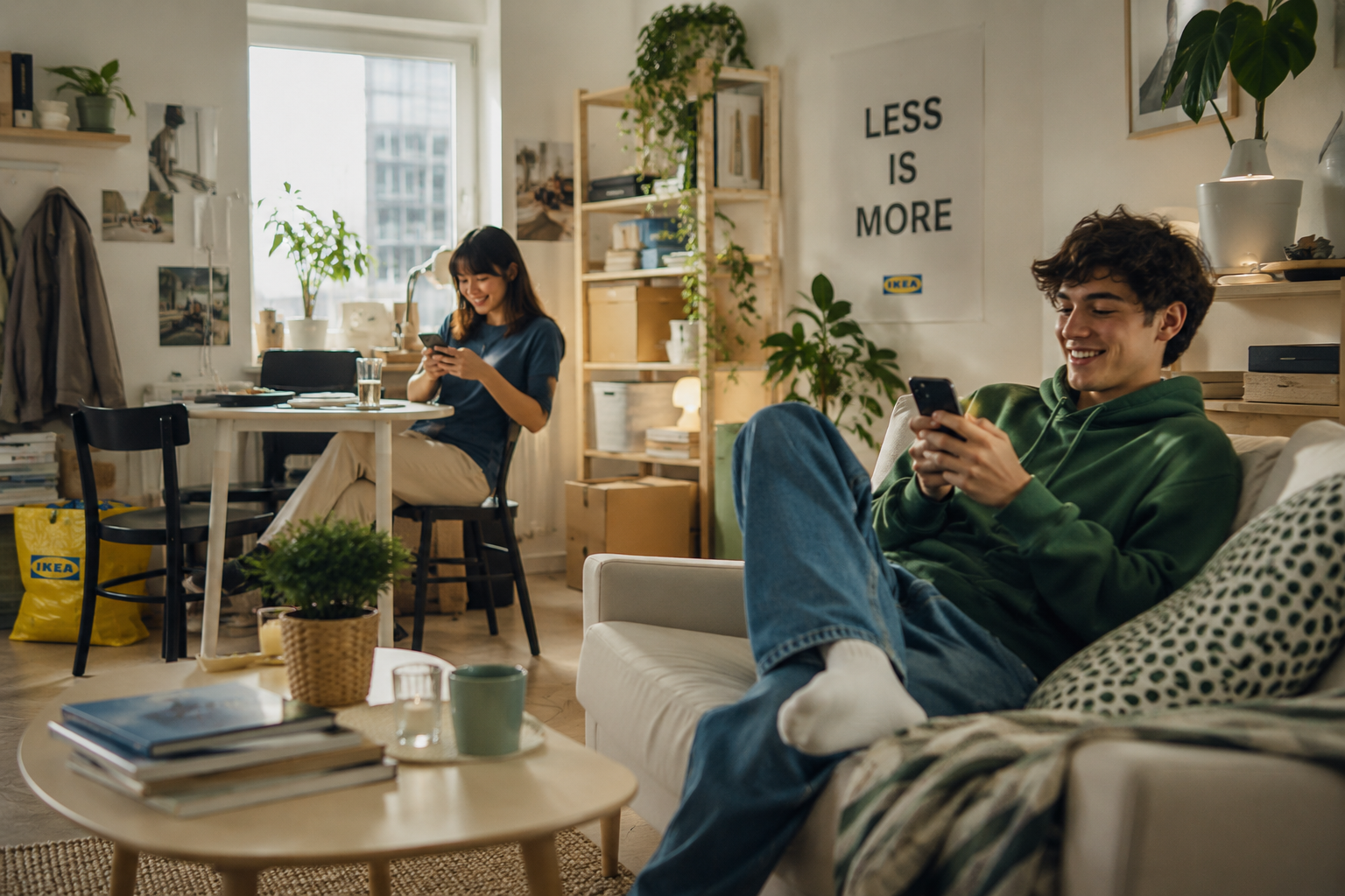 Gen Z Isn't Buying Your Category. Are You Buying Theirs? - Linistry - Tailored Digital Queue Management for Enterprises Gen Z consumers in a modern, budget-friendly apartment reflecting contemporary home furnishing trends.