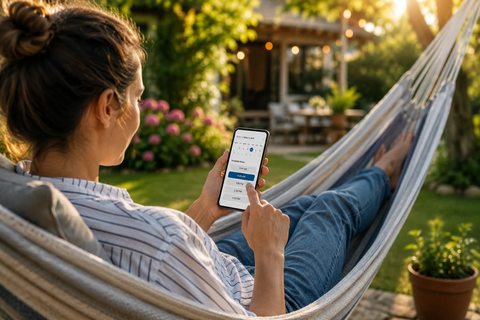 Benefits of Online Appointment Booking Systems - Linistry - Tailored Digital Queue Management for Enterprises Bank customer booking an appointment online via smartphone before visiting a branch